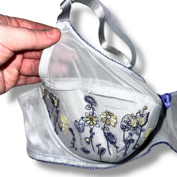 Adore Me Womens Balconette Bra Embroidered Floral Print Blue Lightly Lined 38DD - Picture 3 of 10